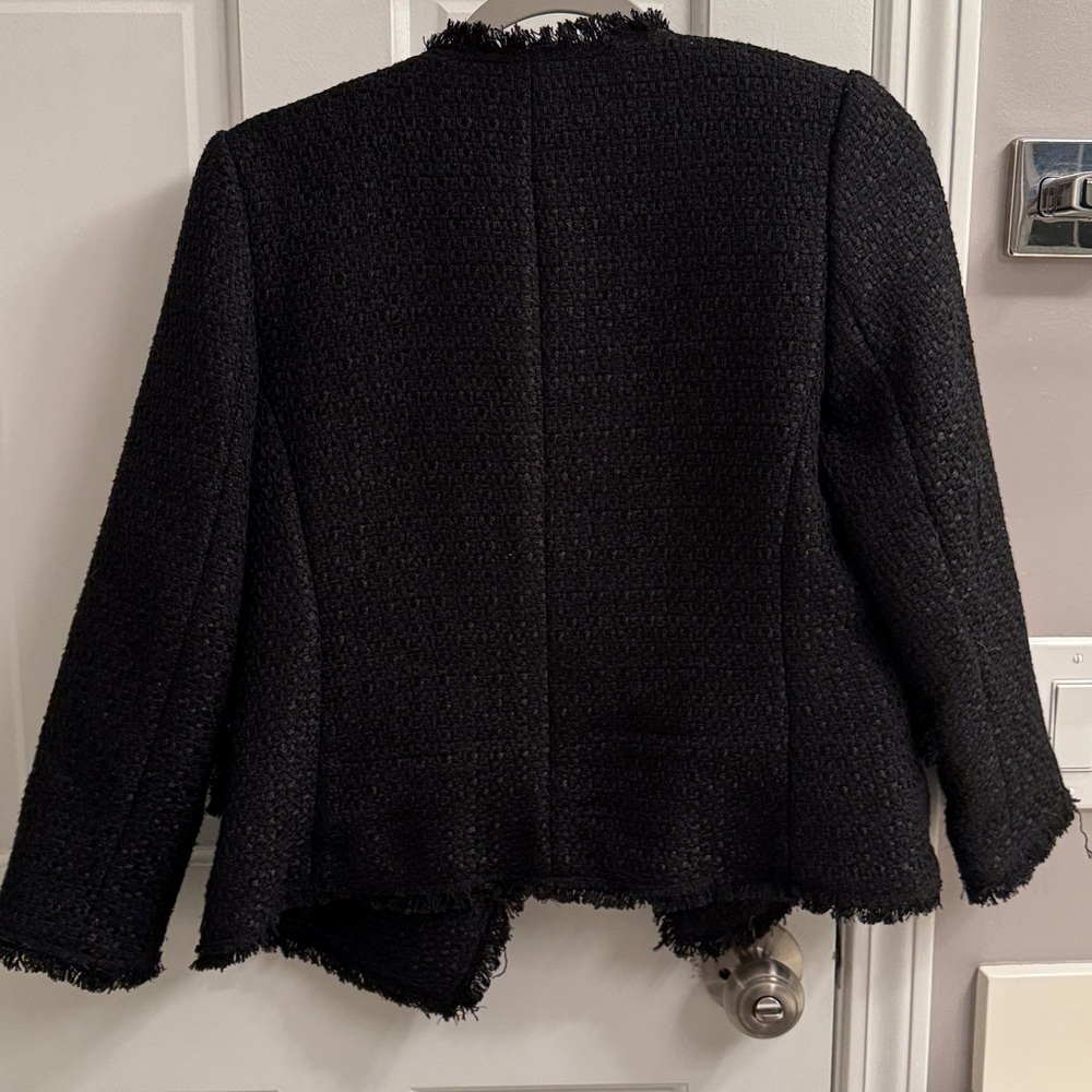 Ann Taylor Black Boucle Tweed Blazer Jacket Cropped Three Quarter Sleeve - Picture 6 of 9